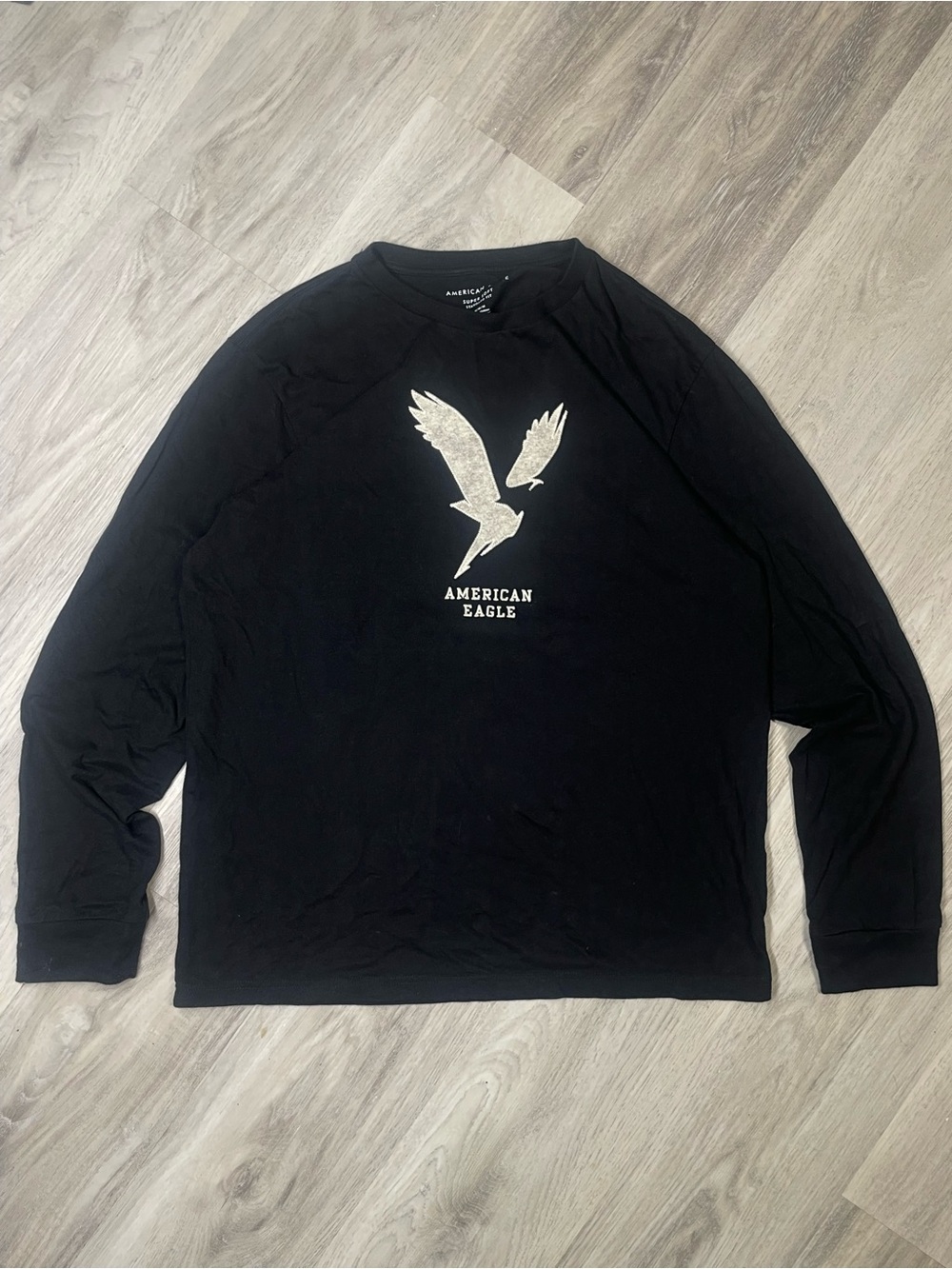 American Eagle Outfitters Black Long-Sleeve Shirt with White Eagle Graphic